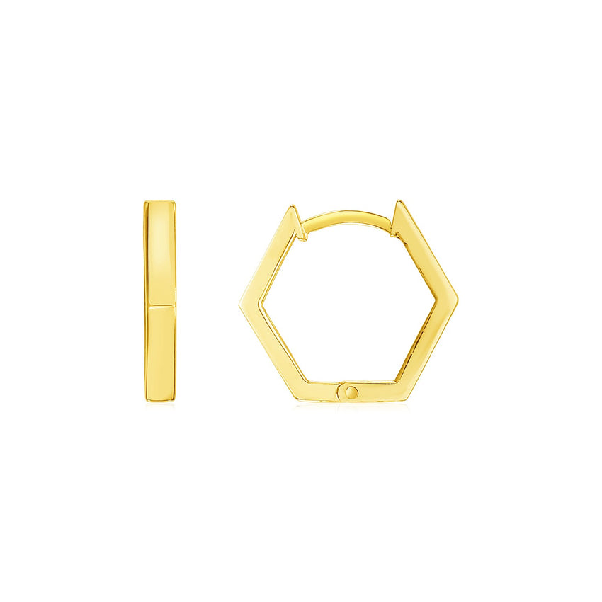 14k Yellow Gold Hexagon Huggie Hoops Earrings