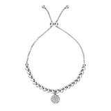 RCJ - Adjustable Bead Bracelet with Round Charm and Cubic Zirconias in Sterling Silver - 9.25 - Silver