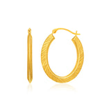 RCJ - 10k Yellow Gold Oval Line Texture Hoop Earrings - One Size - Gold