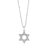 RCJ - Sterling Silver Star of David Necklace with Cubic Zirconias - 18 - Silver