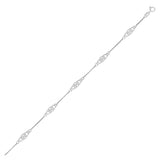 14k White Gold Anklet with Fancy Diamond Shape Filigree Stations