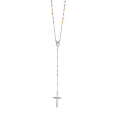 Three Toned Rosary Chain and Bead Necklace in Sterling Silver