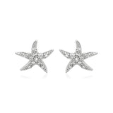 RCJ - Sterling Silver Starfish Earrings with Cubic Zirconias - One Size - Silver