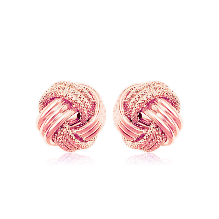 14k Rose Gold Love Knot with Ridge Texture Earrings