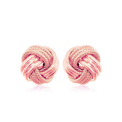 14k Rose Gold Love Knot with Ridge Texture Earrings