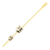 RCJ - 14k Yellow Gold Childrens Bracelet with Enameled Panda Bears - Gold