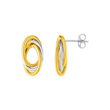 RCJ - 14k Two Tone Gold Post Earrings with Three Interlocking Ovals - One Size - Gold