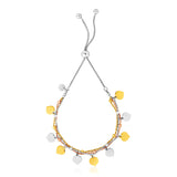 RCJ - Sterling Silver Adjustable Three Toned Friendship Bracelet with Polished Hearts - 9.25 - Gold