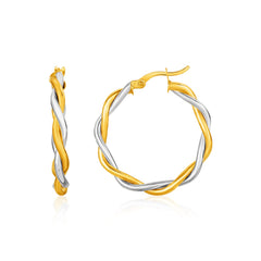 Two-Tone Twisted Wire Round Hoop Earrings in 10 k Yellow and White Gold