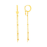 14k Yellow Gold Huggie Style Hoop Earrings with Star and Long Chain Drops