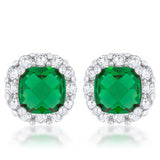 Avera - Liz 2ct Emerald CZ Classic Cushion Stud Earrings - One Size - Green