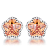 Avera - Avera Floral Cut Cubic Zirconia Stud Earrings - One Size - Orange