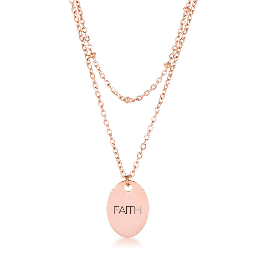 Double Chain FAITH Necklace Rose Gold