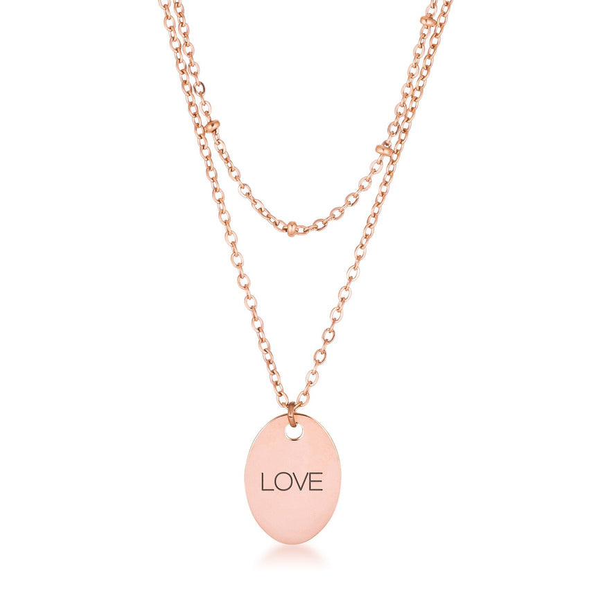 Double Chain LOVE Necklace Rose Gold