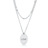 Double Chain LOVE Necklace Silver