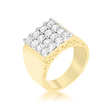 Avera Pave Square Mens Ring In Polished Gold Finish
