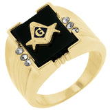 Avera Onyx Masonic Mens Ring in Polished Black Stone