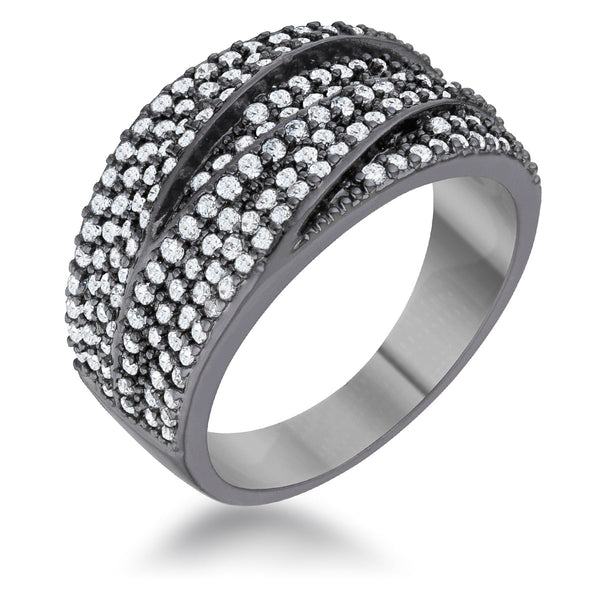 Kina 1.7ct CZ Hematite Contemporary Cocktail Ring