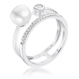 .15Ct Plated CZ and Freshwater Pearl Contemporary Double Band Ring