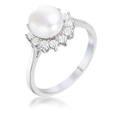.36Ct Plated Freshwater Pearl and CZ Halo Ring