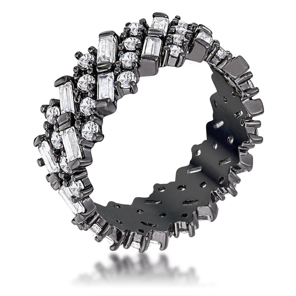 Hematite CZ Alternating Baguette Round Eternity Band