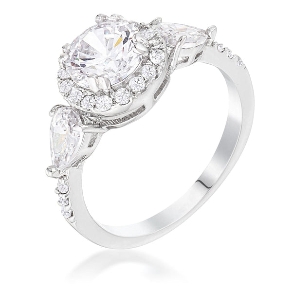 3-Stone CZ Round Halo Pear Engagement Ring