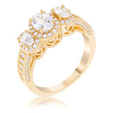 3-Stone Oval Cut CZ Halo Ring