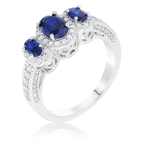 3-Stone Oval Cut CZ Halo Ring