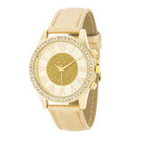 Avera Shira Crystal Leather Watch With Gold Tone Finish